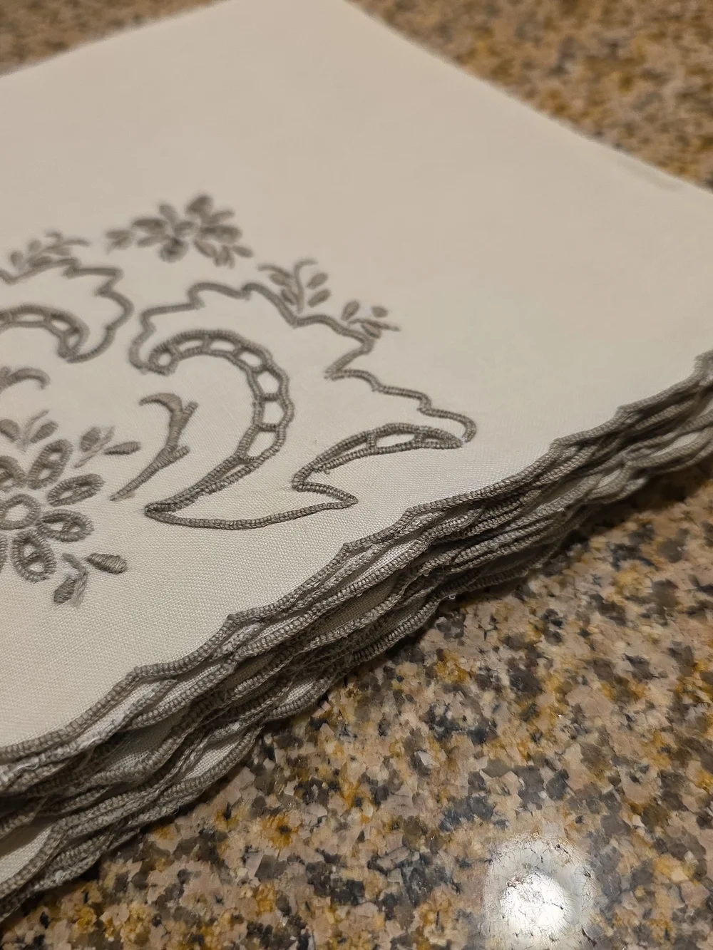 Vintage Italian Linen Table Napkins With Floral Embroidered Cut Out Designs- 6